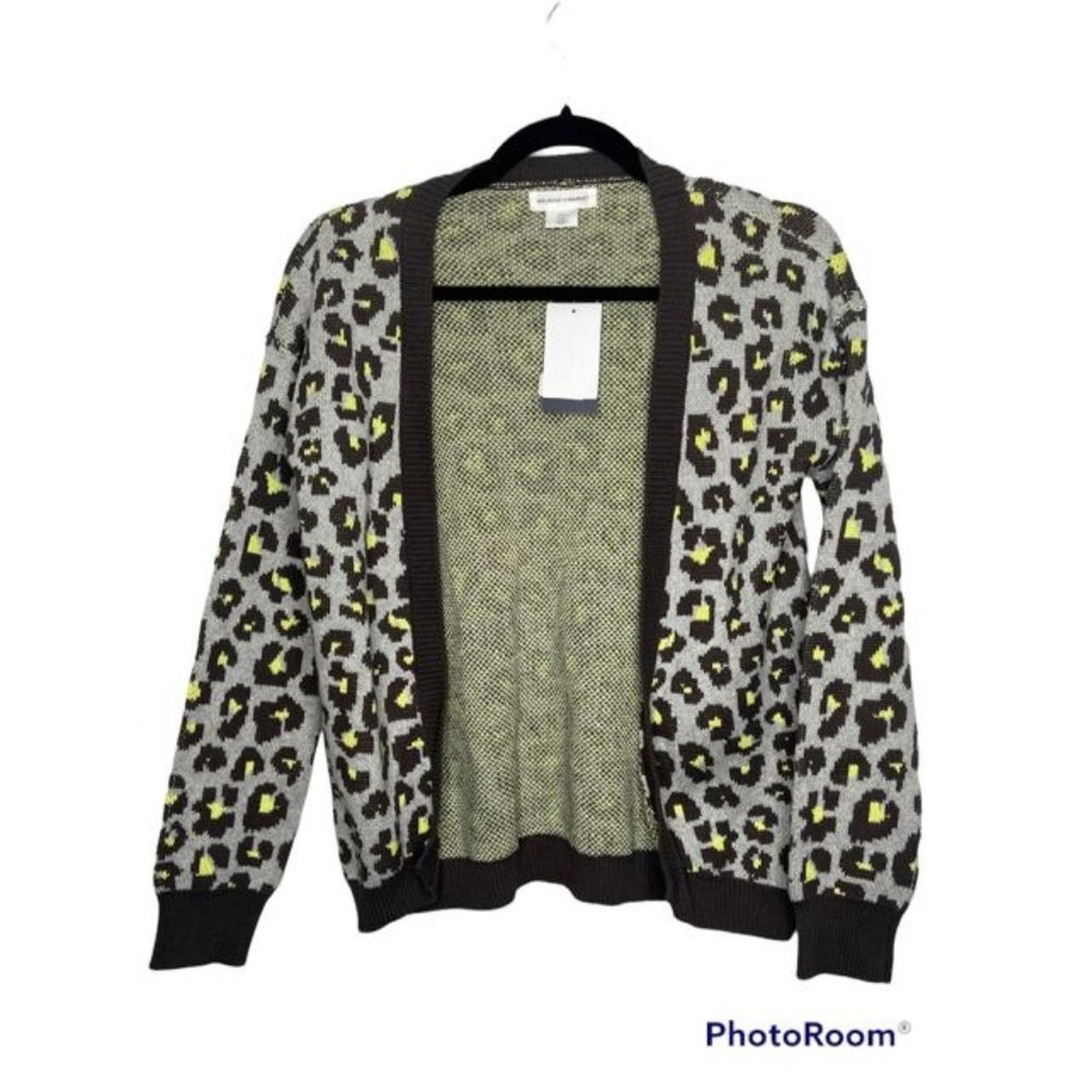 Melrose And Market Leopard Cardigan Sweater Sz S NWT Gray Animal  and yellow
